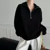 The new autumn and winter sweater is loose and thick, with a fashionable design sense. It is a solid-color knitted sweater with a lapel and zipper for women's wear Specification image